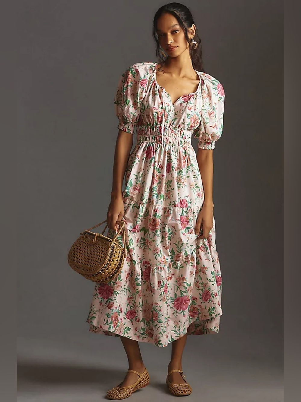 Anthropologie somerset puff sleeve floral midi dress